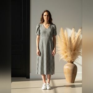 Halogen Black and White Checkered Midi Dress